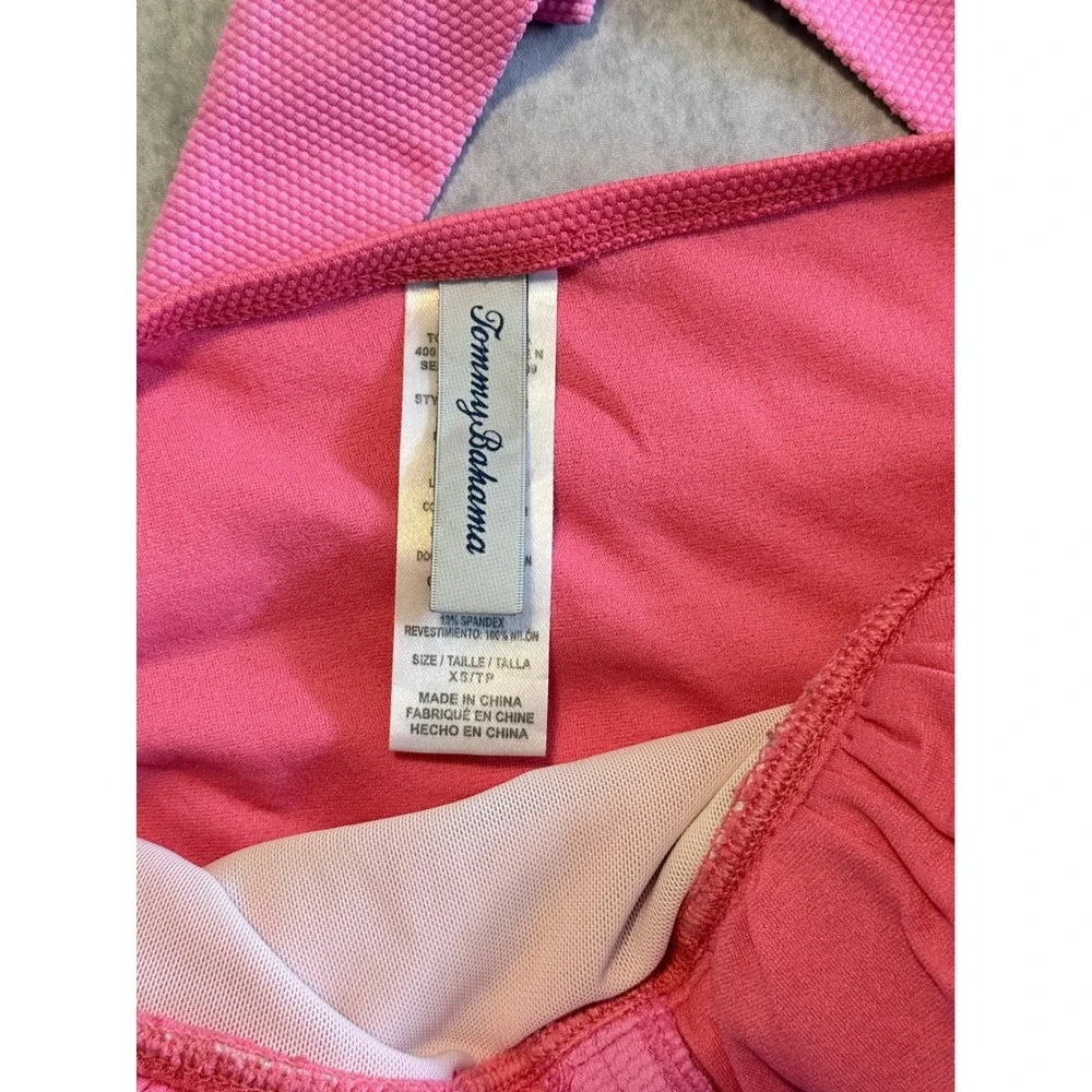 Tommy Bahama Womens Coral Pink Ruched Halter Tankini Swimsuit Top XS